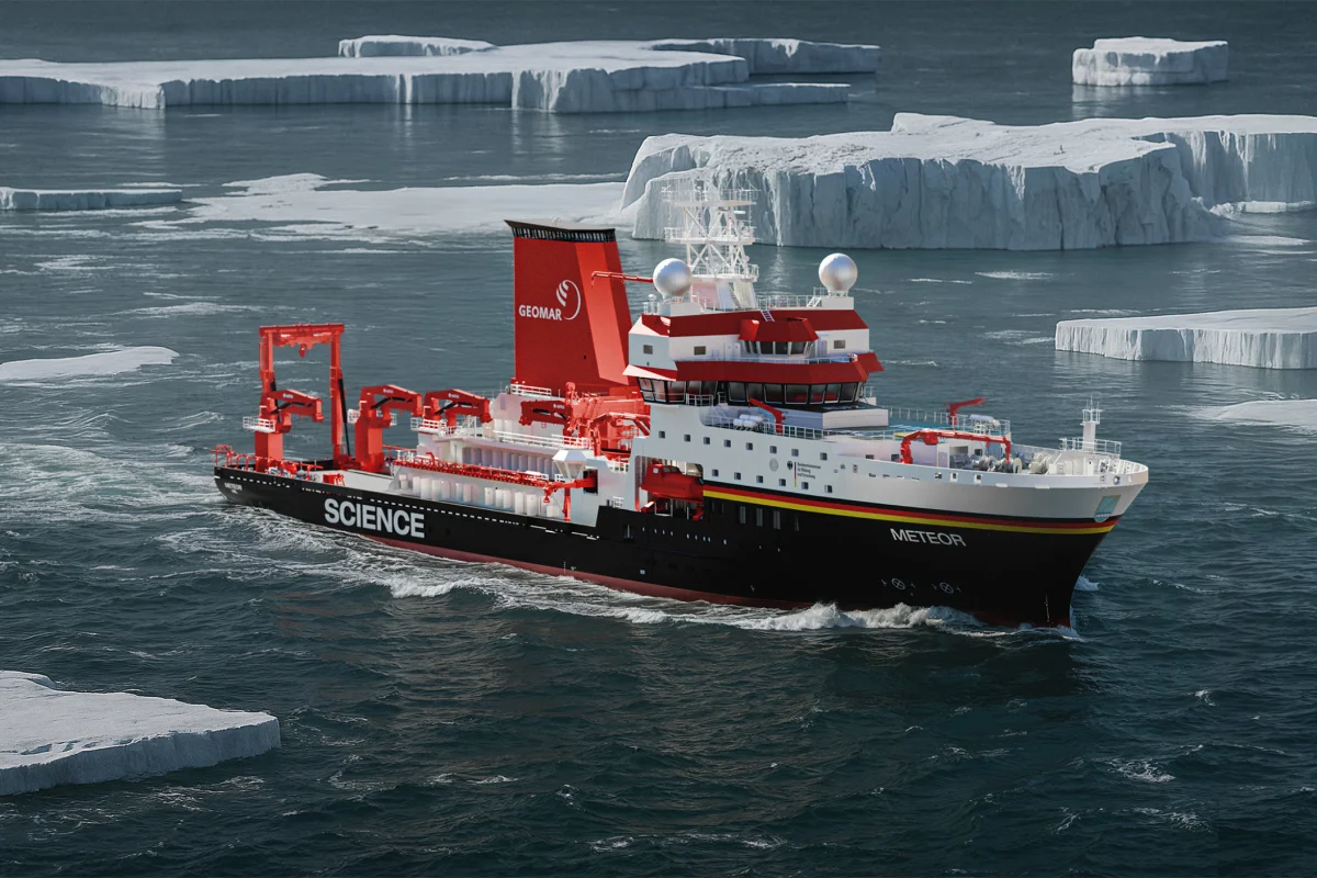 Fassmer research vessel METEOR IV in polar waters – ocean-going research ship for climate and environmental studies